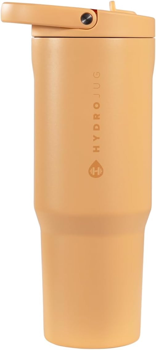 HydroJug Sport - Stainless Steel Tumbler with Straw, Vacuum Insulated, 32oz Leakproof Water Bottle, Ergonomic Design, Reusable, Dishwasher Safe, Rubber Base, Durable for Gym or Outdoors, Marigold