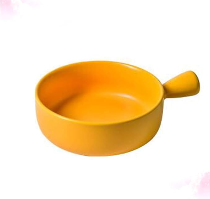 CALLARON Stoneware Plate Round Baking Dish Yellow Salad Plate Oven Safe Kitchen Supplies Easy to Clean