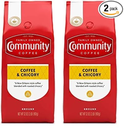Community Coffee & Chicory Blend 32 Ounces, Medium Dark Roast Ground Coffee, 32 Ounce Bag (Pack of 2)