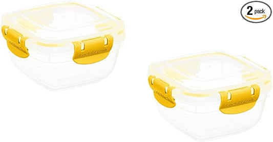 Superio Plastic Food Storage Containers with Airtight Lids, 2 Pack- 16 Oz, BPA Free, Leakproof, Stackable, Microwave, Dishwasher, Freezer Safe, Yellow