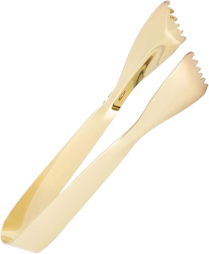 Ice Tongs Food Grade Thicken Stainless Steel Bar Tongs Ice Cube Prevents Slipping Sugar Food Tweezers for Home Kitchen Mirror Party Coffee Bar (Gold Plated)