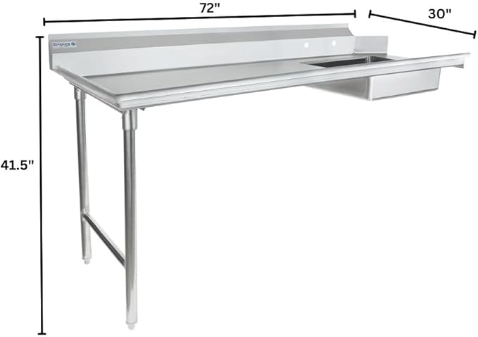 Empura 72" Wide Stainless Steel Soiled Dishtable with Backsplash | Straight Design Left Hand Side Commercial Worktop table for Restaurant Diner Cafeteria Kitchen | 72"W x 30"D x 41.5"H, 16 Gauge, NSF