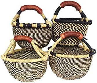 Children's Mini Bolga African Bolga Basket Fair Trade Ghana Baskets toys Egg baskets (COLORS VARY) … (9"-11" - Blues & Black)