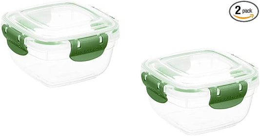 Superio Plastic Food Storage Containers with Airtight Lids, 2 Pack- 16 Oz, BPA Free, Leakproof, Stackable, Microwave, Dishwasher, Freezer Safe, Green