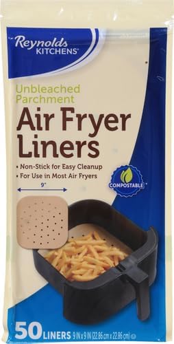 Reynolds Kitchens Air Fryer Liners Disposable, Unbleached Parchment Paper Sheets, 50 Count (Pack of 3)