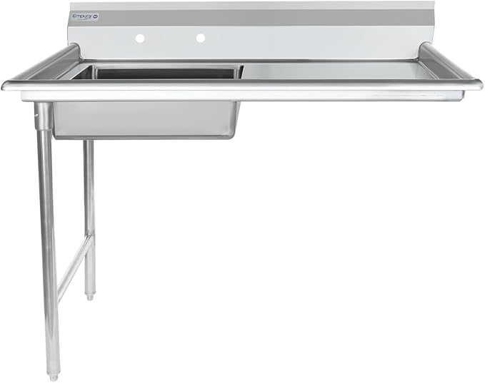 Empura 48" Wide Stainless Steel Soiled Dishtable, Undercounter Left Hand Side Commercial Worktop Table for Restaurant Diner Cafeteria Kitchen, 7.5" Backsplash, 48" W x 30" D x 41.5" H, 16-Gauge, NSF