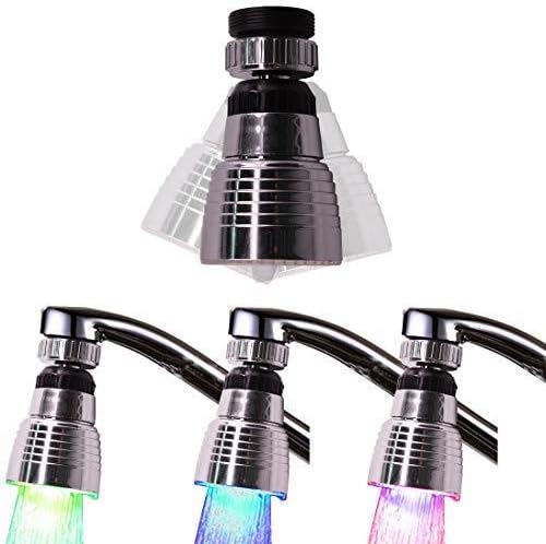 3 Color LED Light Changing Glow Temperature Sensor Shower Stream Water Faucet Tap Round 360Degree Rotate for Kitchen Bathroom 1 PCS