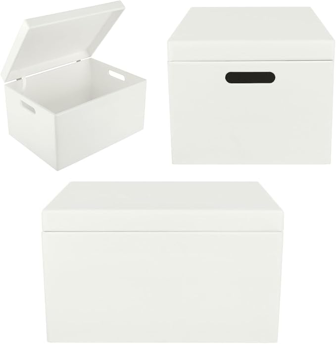 Creative Deco Large White Wooden Box Storage with Hinged Lid | 15.8x11.8x9.44in (+-0.5) | Keepsake Gift Box Storage Document | Wood Chest Trunk PRODUCT NOT INTENDED FOR 15 YEARS OR BELOW