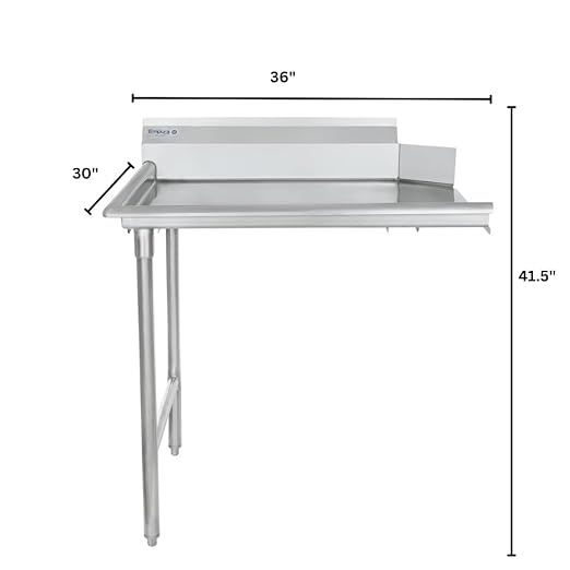 EMPURA 36" Wide Stainless Steel Clean Dishtable with Backsplash | Straight Design Left Hand Side Commercial Worktop table for Restaurant Diner Cafeteria Kitchen | 36"W x 30"D x 41.5"H, 16 Gauge, NSF