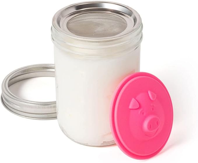 Jarware Silicone Bacon Grease Saver Mason Jar Lid With Strainer, Wide Mouth
