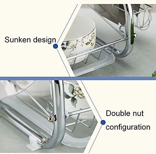 Dish Rack Drainer with Tray Dish Drying Rack with Drainboard Set for Kitchen Counter Chrome Alloy for Plate Bowls Cups Removable 2Tier