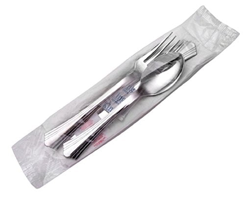 WNA LUXKIT3 Reflections Plastic Fork, Knife, Spoon, Salt, Pepper, Linen-Quality Paper Napkin Kit, Silver (100-Count)