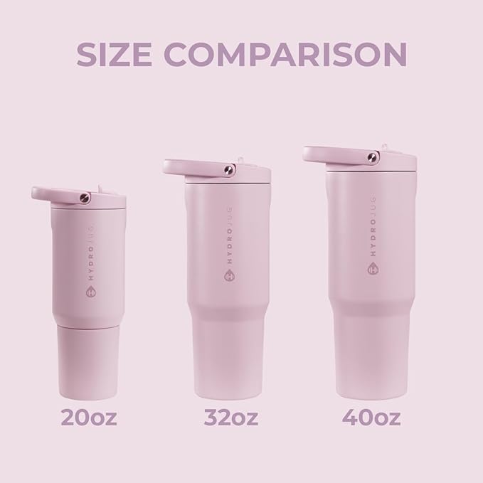 HydroJug Sport - Stainless Steel Tumbler with Straw, Vacuum Insulated, 32oz Leakproof Water Bottle, Ergonomic Design, Reusable, Dishwasher Safe, Rubber Base, Durable for Gym or Outdoors, Sweet Pea