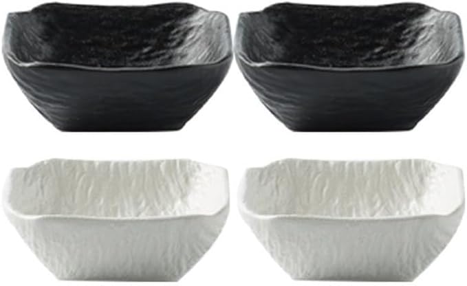 Bowl for Sauce 4 PC Stone Texture Square Sauce Dish Dipping Bowl Plate for Sushi Snack Appetizer and Kitchen Prep(Black and white)