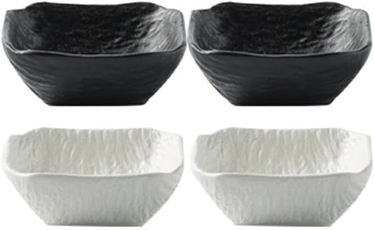 Bowl for Sauce 4 PC Stone Texture Square Sauce Dish Dipping Bowl Plate for Sushi Snack Appetizer and Kitchen Prep(Black and white)