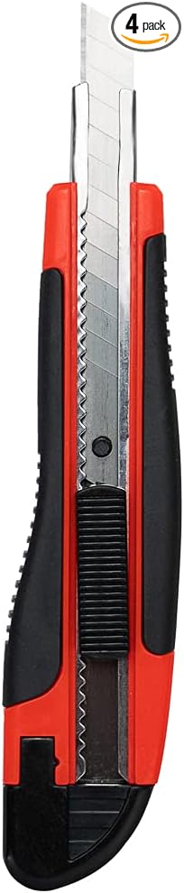 Handy Tek 5.3 Inch Blade Knives, 4 Retractable Utility Knives - Snap Off Blade, Built-In Lock, Orange Plastic Breakaway Knives, Heavy Duty, Sharp Blade - Restaurantware