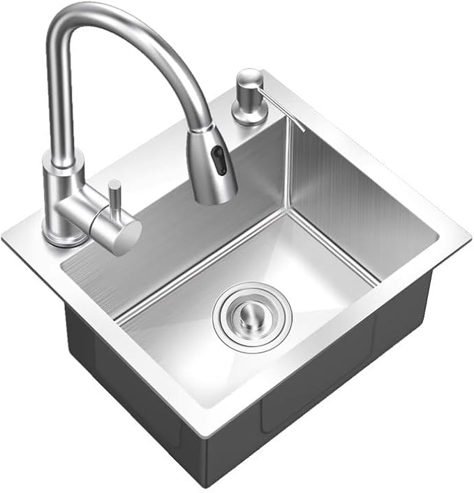 Single Bowl Household Silver Square Stainless Steel Small Sink Kitchen Bar Single Bowl Sink Embedded Vegetable Sink Balcony Hand Washing Pool (Silver 42 * 38 * 22cm)