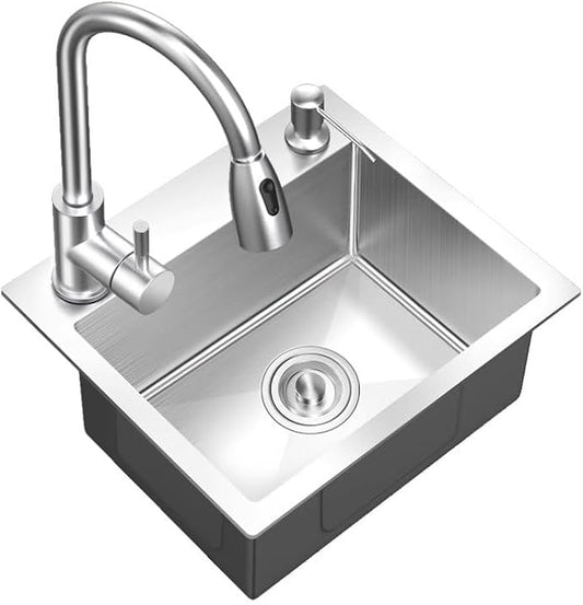 Single Bowl Household Silver Square Stainless Steel Small Sink Kitchen Bar Single Bowl Sink Embedded Vegetable Sink Balcony Hand Washing Pool (Silver 48 * 42 * 22cm)