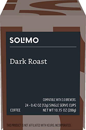 Amazon Brand - Solimo Coffee, Dark Roast, K-Cup Compatible | 24 Count | Pack of 2 | Keurig 2.0 Brewers