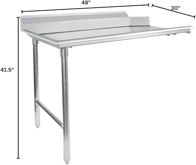 Empura 48" Wide Stainless Steel Soiled Dishtable with Backsplash | Straight Design Right Hand Side Commercial Worktop table for Restaurant Diner Cafeteria Kitchen | 48"W x 30"D x 41.5"H, 16 Gauge, NSF