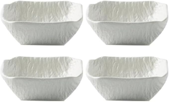 Bowl for Sauce 4 PC Stone Texture Square Sauce Dish Dipping Bowl Plate for Sushi Snack Appetizer and Kitchen Prep(White)