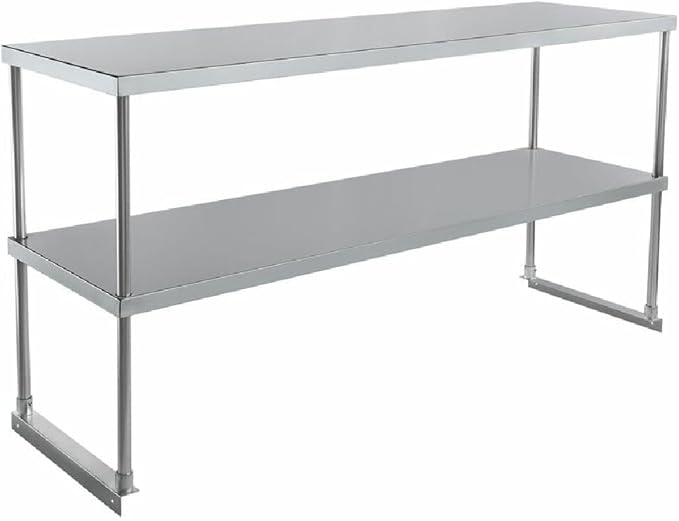 Empura 60" Wide Double Deck Stainless Steel Table-Mount Overshelf with Mounting Bracket | Prep Work Table Rack Shelve for Restaurant Garage | 1.5" Thick Shelf Deck, 60"W x 18"D x 32"H, 18 Gauge, NSF
