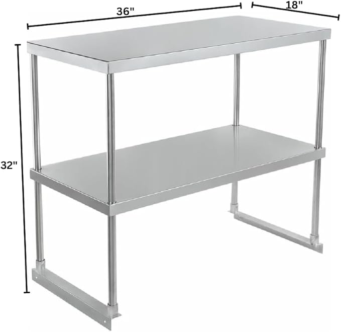 Empura 36" Wide Double Deck Stainless Steel Table-Mount Overshelf with Mounting Bracket | Prep Work Table Rack Shelve for Restaurant Garage | 1.5" Thick Shelf Deck, 36"W x 18"D x 32"H, 18 Gauge, NSF
