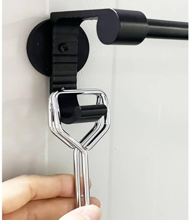 Magnetic Towel Bar with 2 Hooks for Kitchen Tongs Holder Oven Gloves Storage,Towel Holder Towel Hook Hanger for Fridge, Kitchen Stove, Oven, Dishwasher, Sink Laundry Washing Machine, Black
