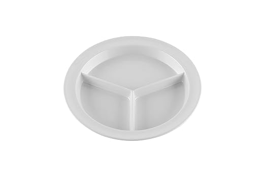 G.E.T. ?CP-530-W-EC Heavy-Duty 3 Compartment Plastic Divided Compartment Plates, Deep Sided, 9", White (Set of 4)