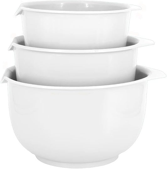 Glad Mixing Bowls with Pour Spout, Set of 3 | Nesting Design Saves Space | Non-Slip, BPA Free, Dishwasher Safe Plastic | Kitchen Cooking and Baking Supplies, White
