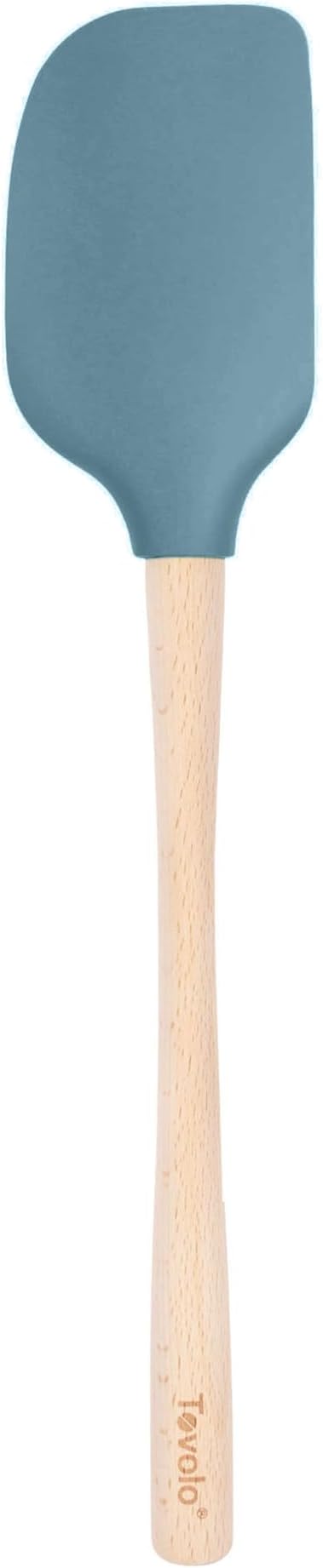 Tovolo Silicone Spatula Wooden Handle for Cooking Baking Mixing, Heat Resistant Food Safe BPA Free Flexible Silicone Baking Spatula with Wood Handles Kitchen Utensils Nonstick Safe, Blue Slate