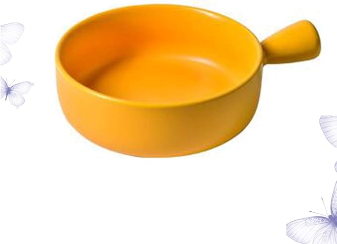 CALLARON Stoneware Plate Round Baking Dish Yellow Salad Plate Oven Safe Kitchen Supplies Easy to Clean
