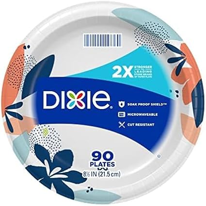 Dixie Medium Paper Plates,8.5 Inch,2X Stronger,Microwave-Safe,Soak-Proof,Cut Resistant,Disposable Plates For Everyday Breakfast,Lunch,& Dinner Meals,90 Count (Pack of 6)