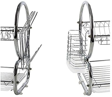 Dish Rack Drainer with Tray Dish Drying Rack with Drainboard Set for Kitchen Counter Chrome Alloy for Plate Bowls Cups Removable 2Tier