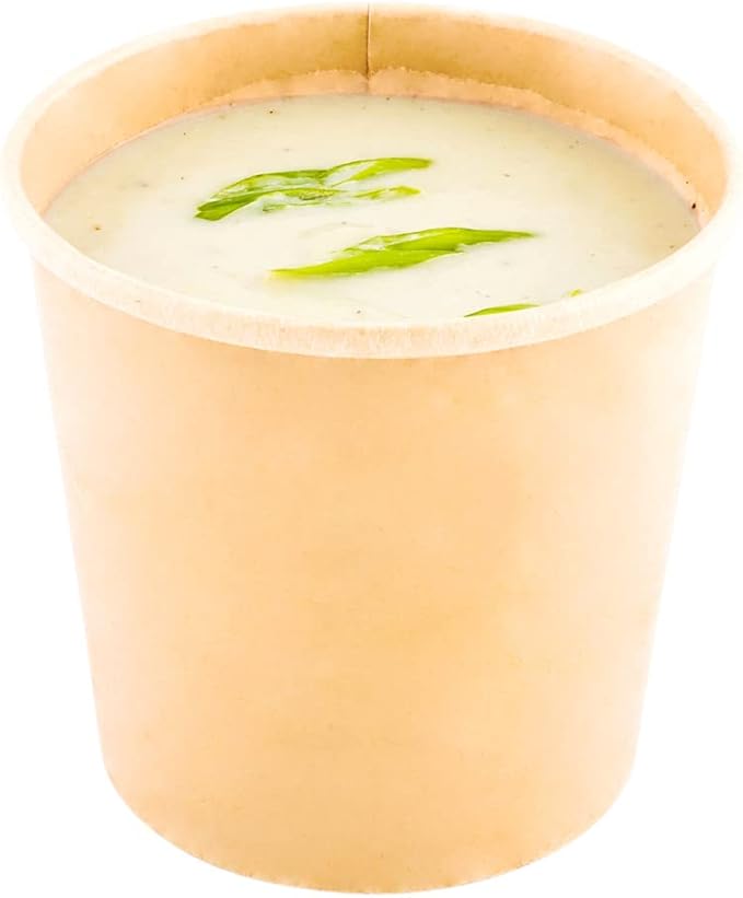 Restaurantware LIDS ONLY: Bio Tek 4.5 x 5.3 Inch Soup Containers 25 Durable Soup Bowls - Disposable Sustainable Brown Paper 32-Ounce Soup Cups Round For Take Outs And Delivery Or Picnics