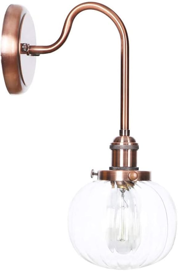 Wall Lamps, Nordic Creative Iron Sconce Lighting with Switch, Clear Glass Lampshade Metal Wall Lights for Bedroom Living Room(Color:E)