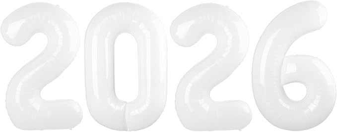 2026 Balloon Numbers - 40 Inch White New Years Eve Party Supplies 2026, Nye Decor Party Decorations Happy New Year, New Years Eve Foil Party Balloons, Graduation Party Decorations