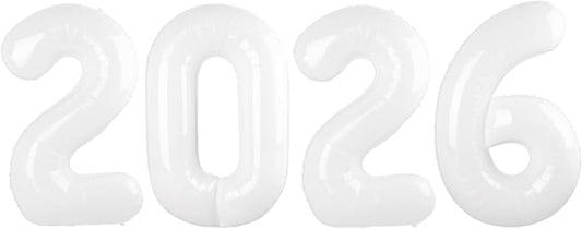2026 Balloon Numbers - 40 Inch White New Years Eve Party Supplies 2026, Nye Decor Party Decorations Happy New Year, New Years Eve Foil Party Balloons, Graduation Party Decorations