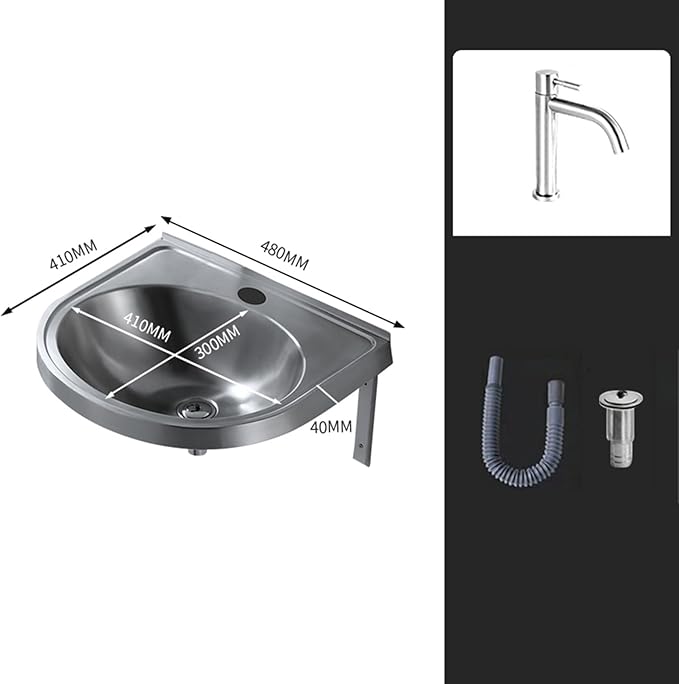 Wall Mounted Commercial Restaurant Sink, Stainless Steel Hand Basin with Faucet and Drain, Single Bowl Kitchen Sinks, for Commercial Restaurant Home Kitchen Workshop,Single cold water faucet-1