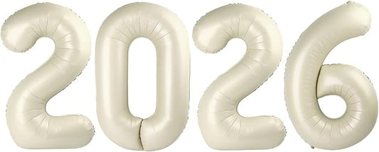 2026 Balloon Numbers - 40 Inch Cream New Years Eve Party Supplies 2026, Nye Decor Party Decorations Happy New Year, New Years Eve Foil Party Balloons, Graduation Party Decorations