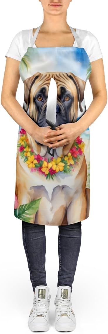 Caroline's Treasures Bullmastiff Luau Apron Cooking Kitchen Server Baking Crafts Gardening for Adult Women Men, Unisex, Large, Multicolor