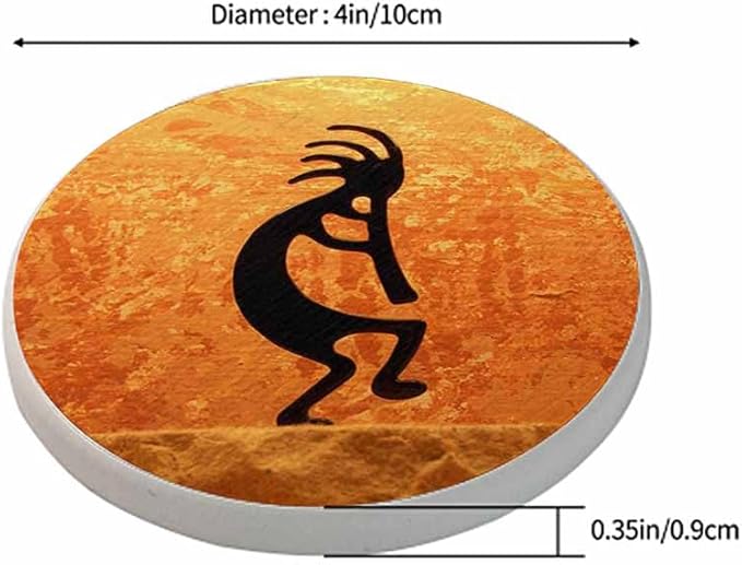 Kokopelli Coasters for Drinks Coasters for Table Ceramic Absorb Stone Coasters with Coffee Table Cork Base for Home Decor 2 Pcs