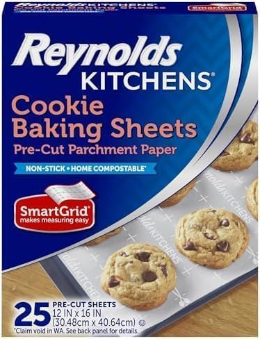 Reynolds Kitchens Cookie Baking Sheets,Pre-Cut Parchment Paper,600 Sheets Total,25 Count (Pack of 24)