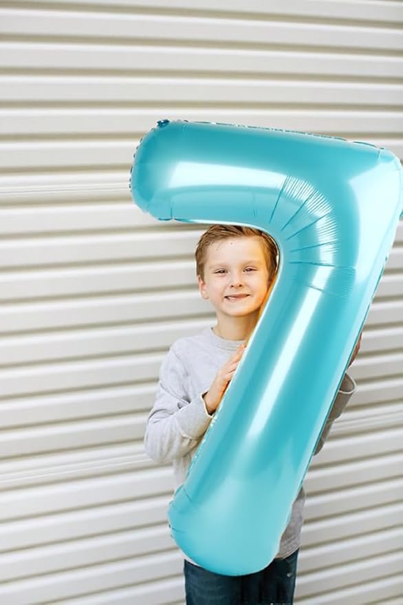 40 Inch Number 7 Balloon, 6 7 Birthday Decorations, Pastel Blue Seven Birthday Decor, 7 17 27 70 Year Old Balloon Number for Engagement, Wedding, Graduations