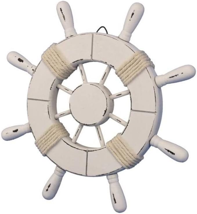 Hampton Nautical Wheel-9-102 Rustic Decorative Ship Wheel, 9", White