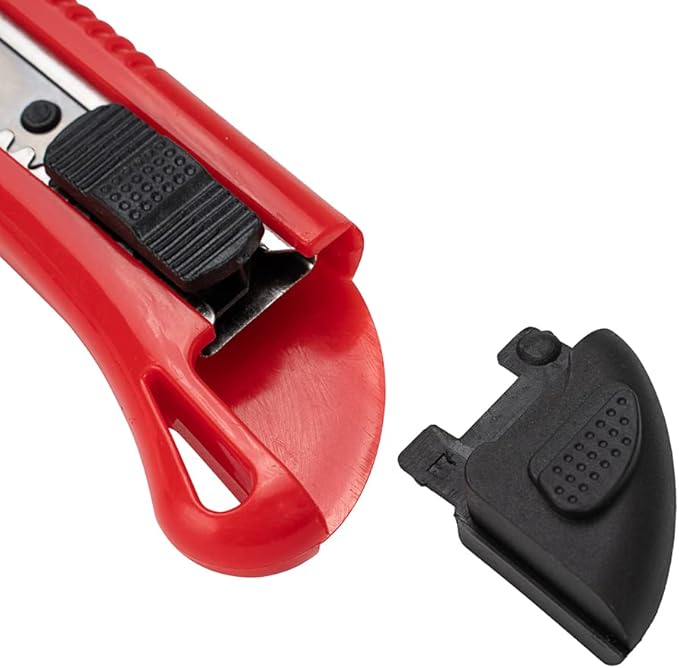 Handy Tek 6.5 Inch Utility Knives, 4 Anti-Slip Box Knives - Heavy Duty, Retractable, Red Plastic Box Cutters, Built-In Lock, Sharp Blade - Restaurantware