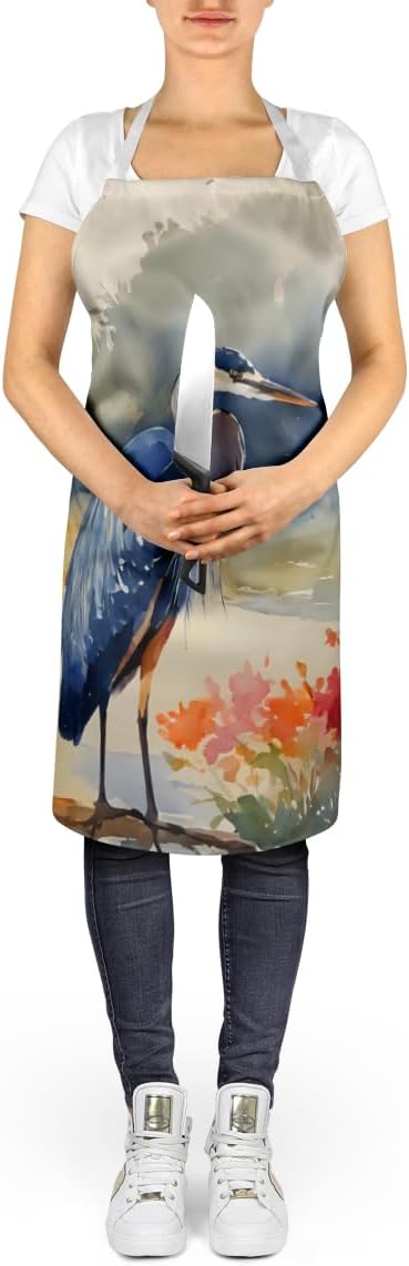 Caroline's Treasures Blue Heron Apron Cooking Kitchen Server Baking Crafts Gardening for Adult Women Men, Unisex, Large, Multicolor
