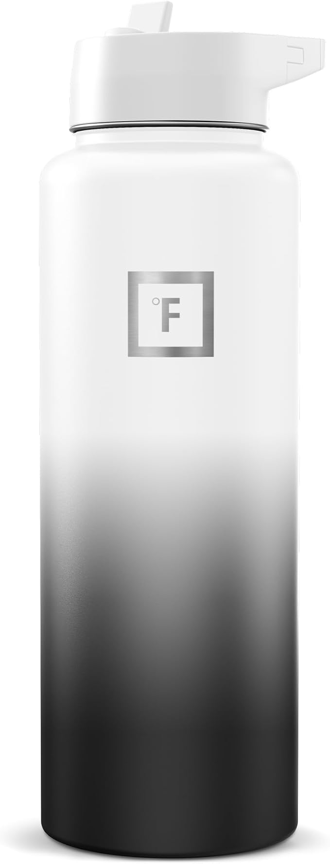 IRON °FLASK Camping & Hiking Hydration Flask with Straw, Wide Mouth Insulated Stainless Steel Sports Water Bottle - Day & Night 40 oz - Straw (1 Lid)