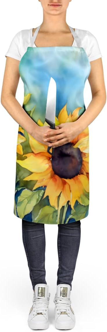 Caroline's Treasures Sunflowers in Watercolor Apron Cooking Kitchen Server Baking Crafts Gardening for Adult Women Men, Unisex, Large, Multicolor
