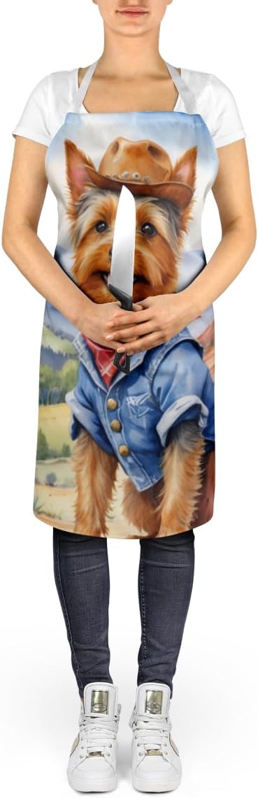 Caroline's Treasures Australian Terrier Cowboy Welcome Apron Cooking Kitchen Server Baking Crafts Gardening for Adult Women Men, Unisex, Large, Multicolor